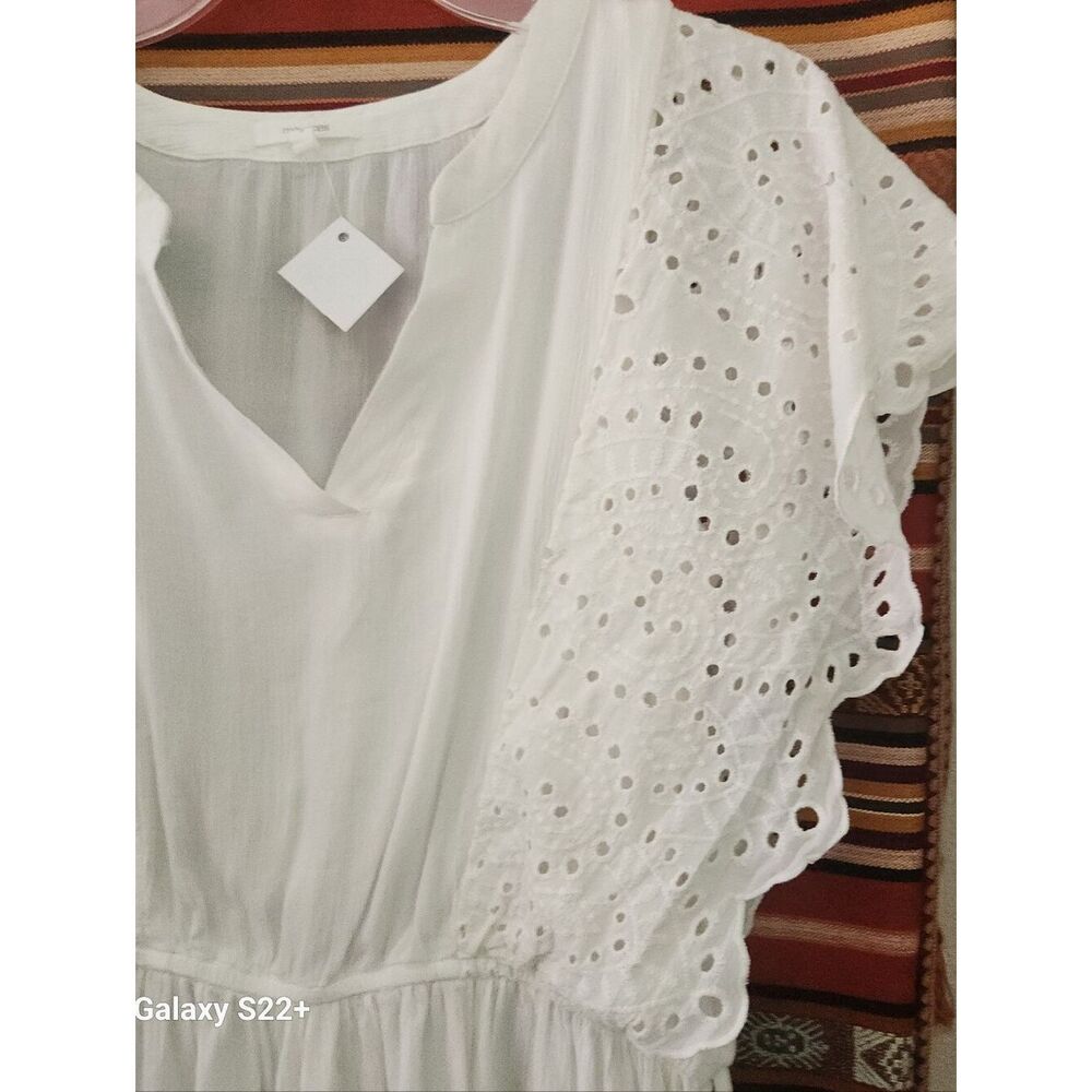 Maurices White Eyelet Lace Butterfly Sleeve Peplum Top Lrg Boho V-Neck Side Ties - Picture 2 of 14